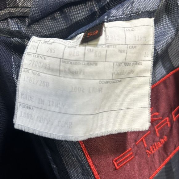 Etro Milano Italy Sz 52 IT 42 US Navy Blue 100 % Wool Jacket Blazer FLAW - Picture 15 of 16